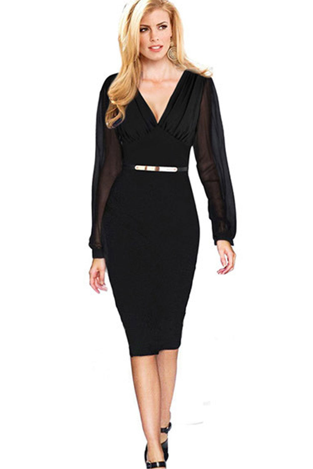 Women's V-Neck Bodycon Dress Without Belt Dress
