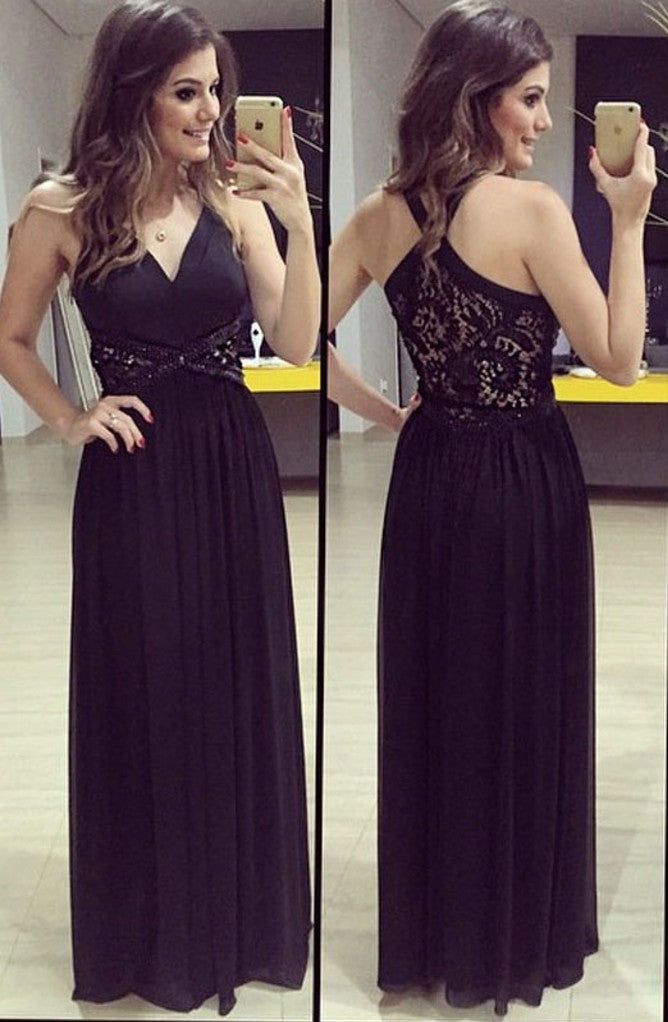 Women's Sleeveless Lace Designed Floor Length Dress Black