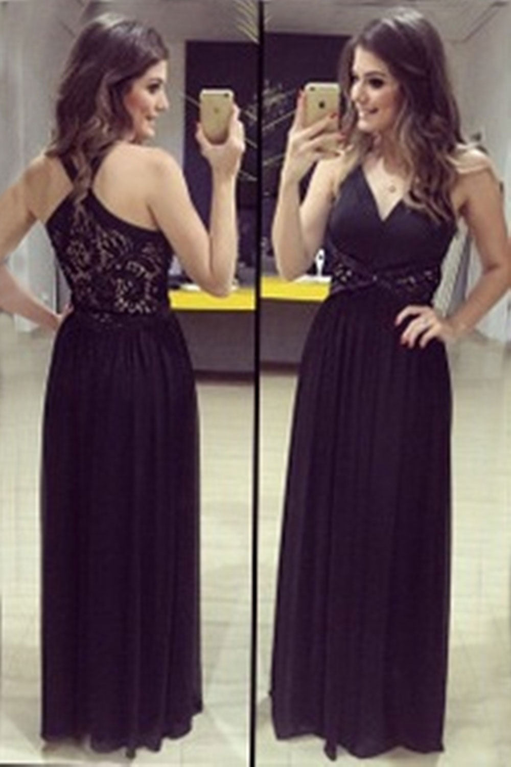 Women's Sleeveless Lace Designed Floor Length Dress Black