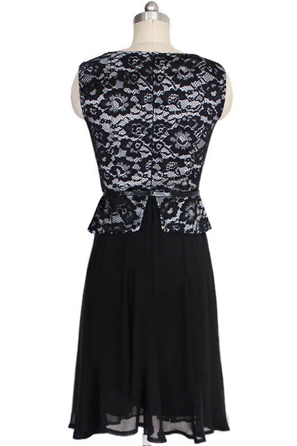 Women Wave Point Waist Fastening Lace Designed Dress with Belt