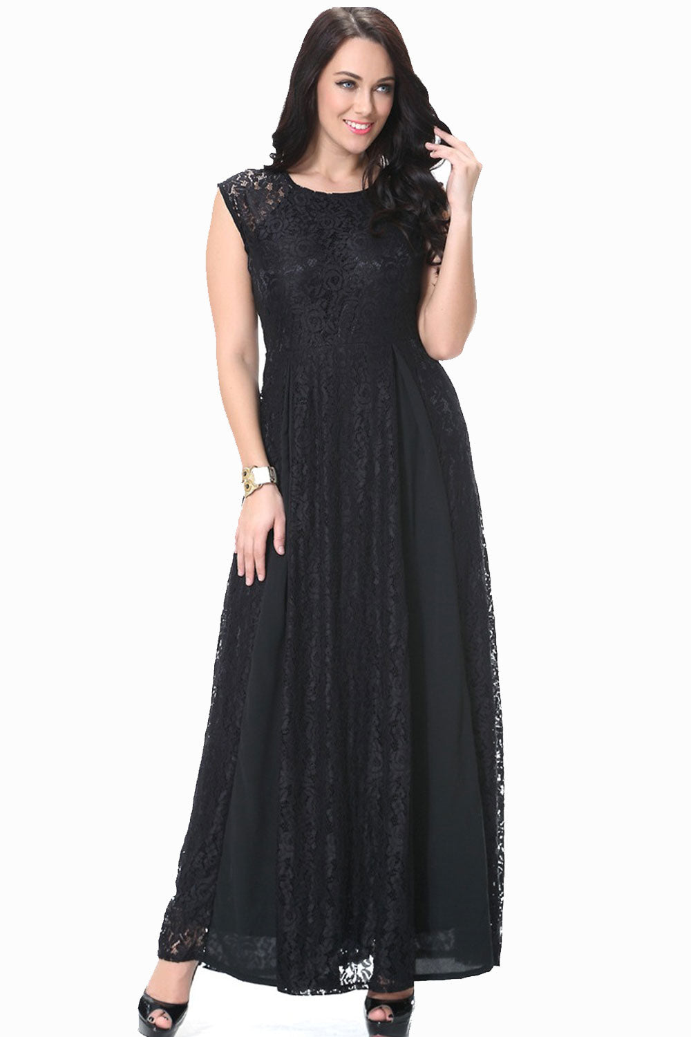 Women Round Neck Sleeveless Plus Size Lace Dress