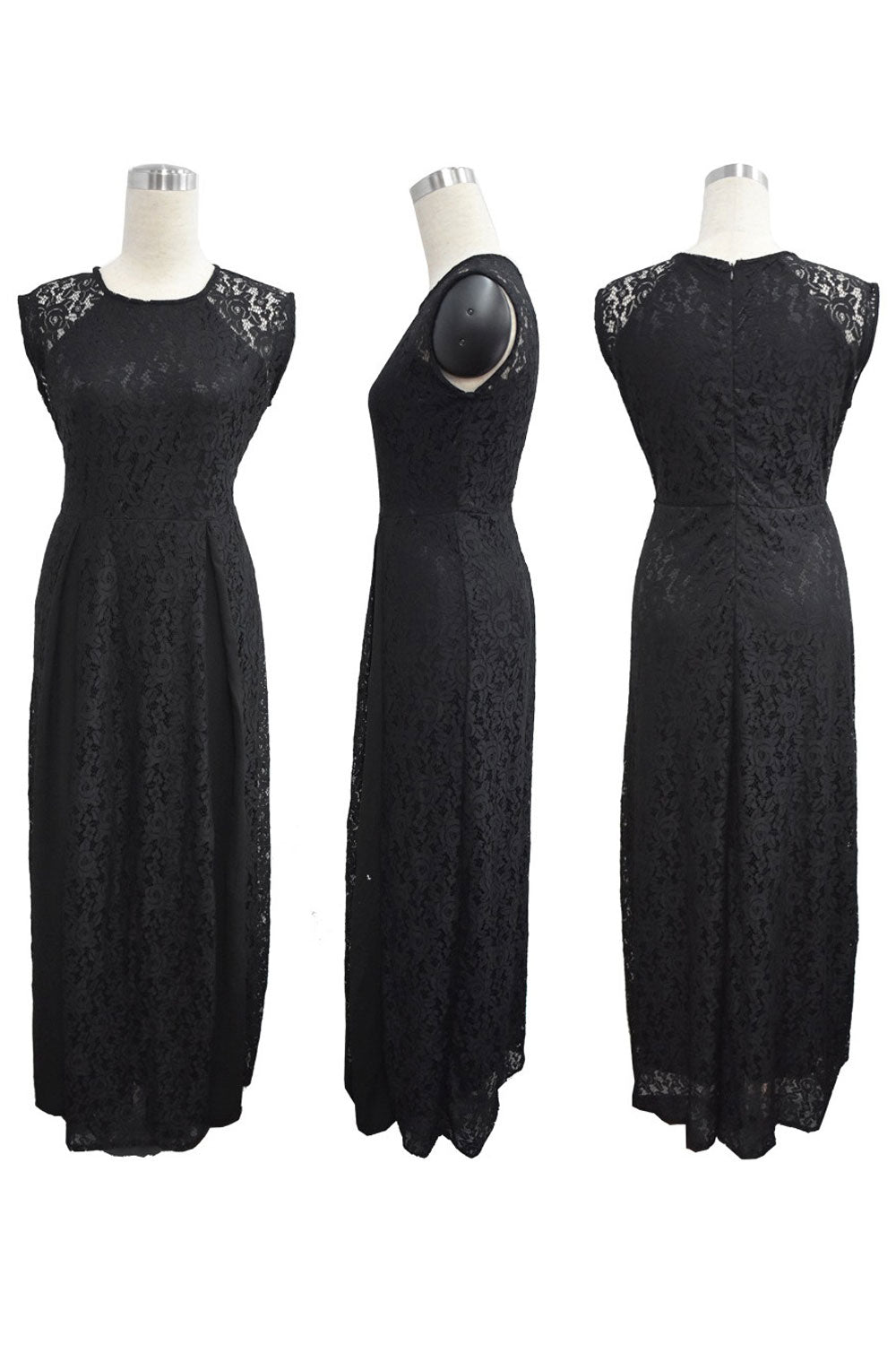 Women Round Neck Sleeveless Plus Size Lace Dress