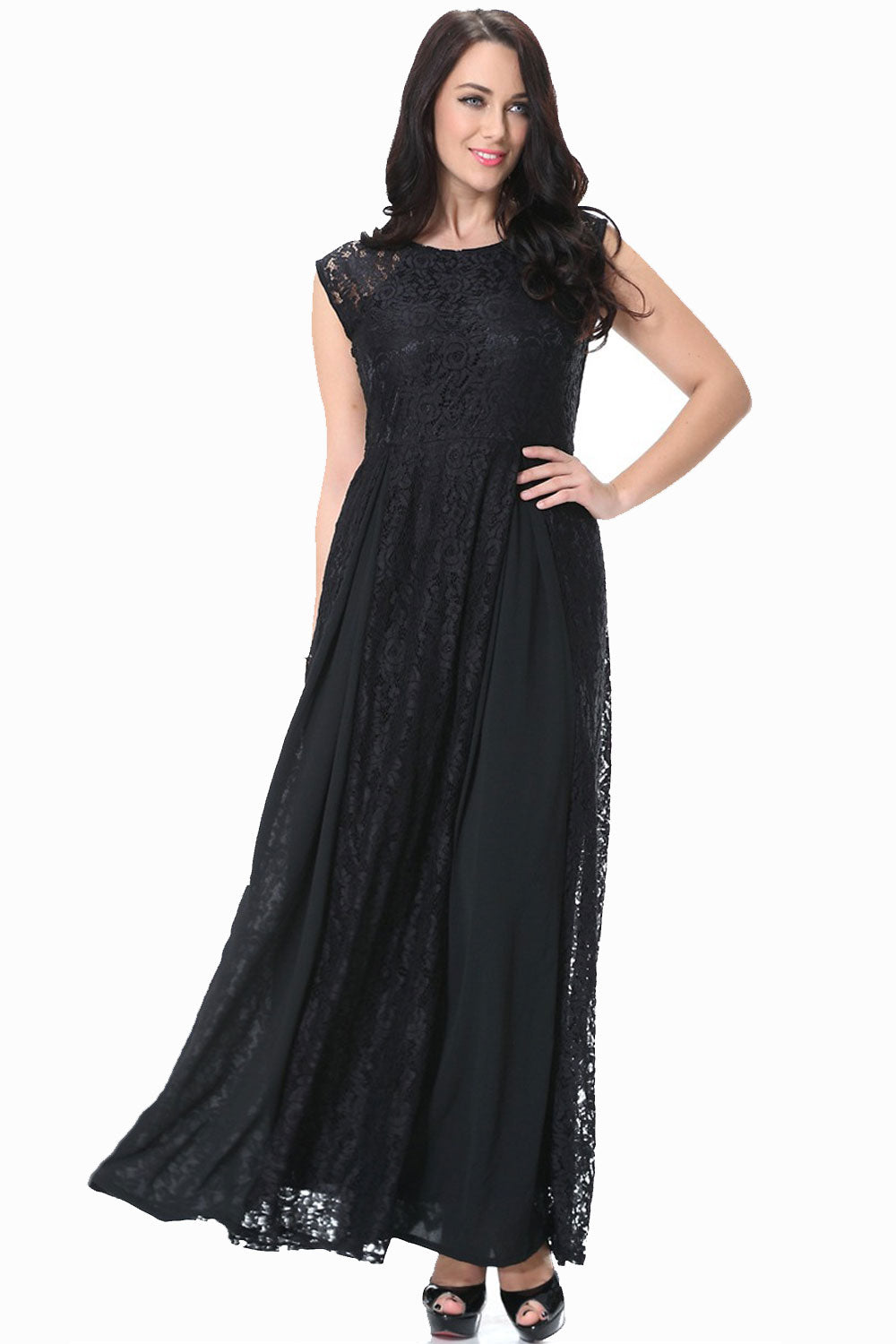 Women Round Neck Sleeveless Plus Size Lace Dress