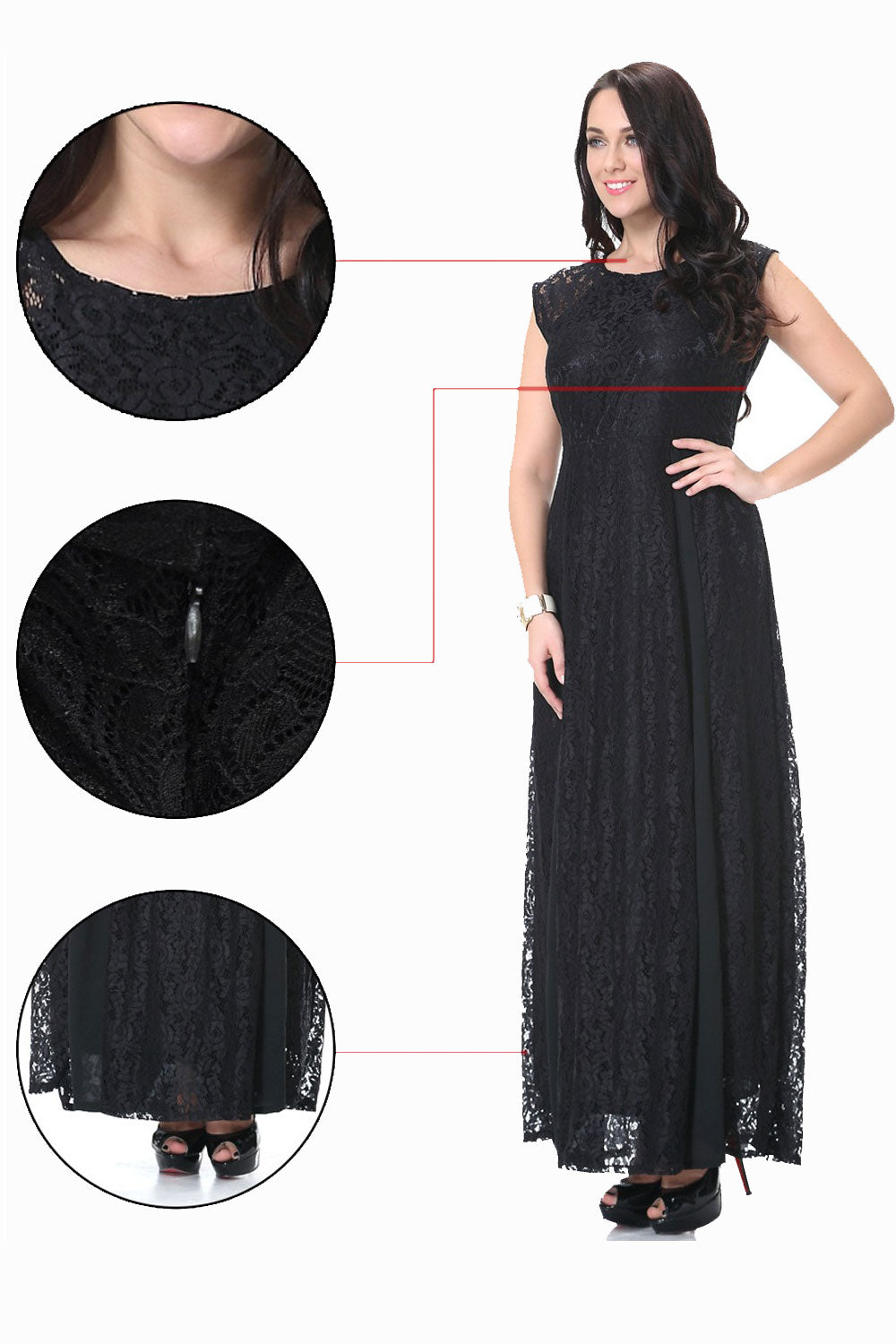 Women Round Neck Sleeveless Plus Size Lace Dress