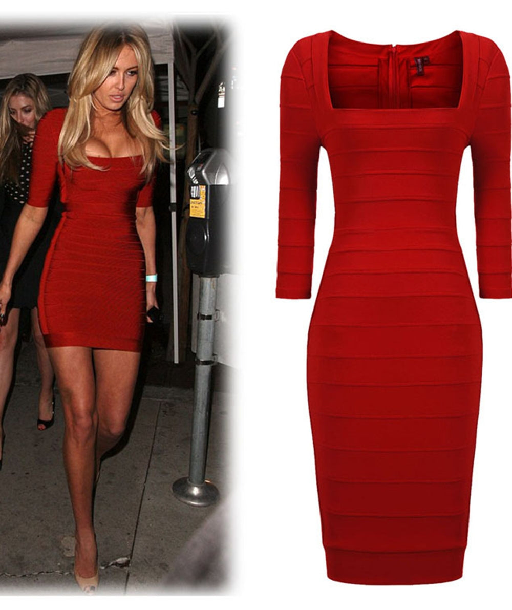 Women Fit Bodycon Hot Square Neck Dress