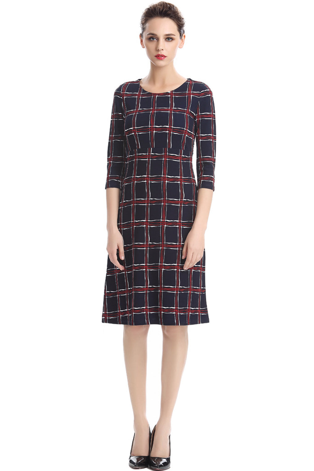 Women Plaid Designed Bodycon Casual Evening Sheath Dress Grey