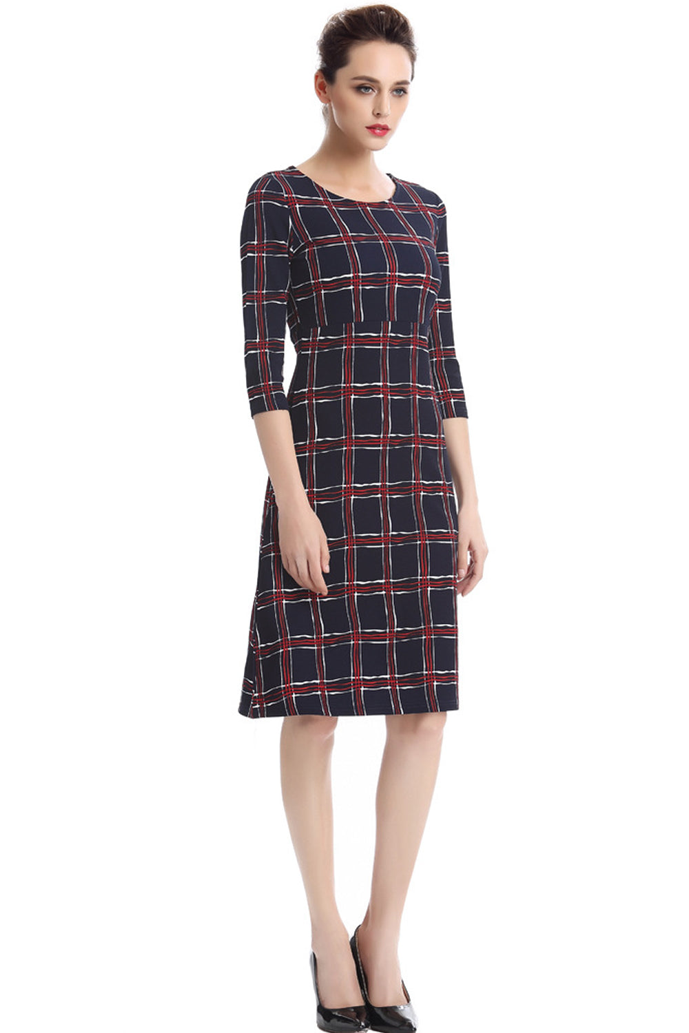 Women Plaid Designed Bodycon Casual Evening Sheath Dress Grey