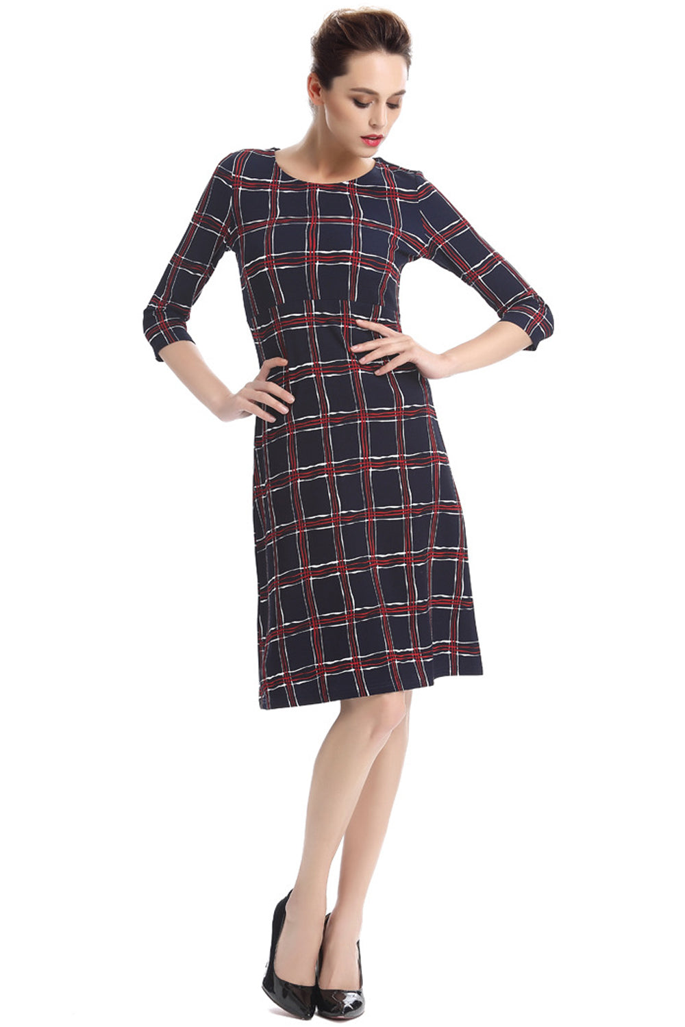 Women Plaid Designed Bodycon Casual Evening Sheath Dress Grey