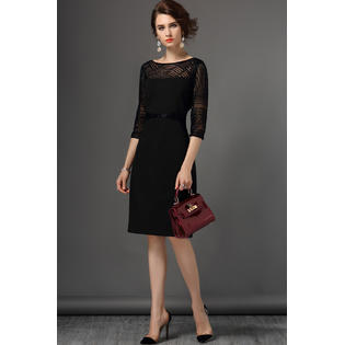 Women Decorated Beads Gauze Sleeves Shift Dress
