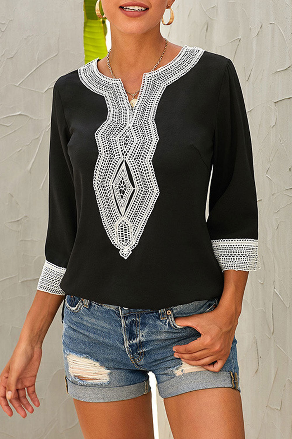 Women Stylish Embroidered Notch Neck Summer Shirt