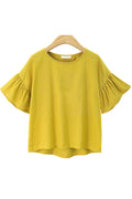 Women Flare Pleated Sleeves Top