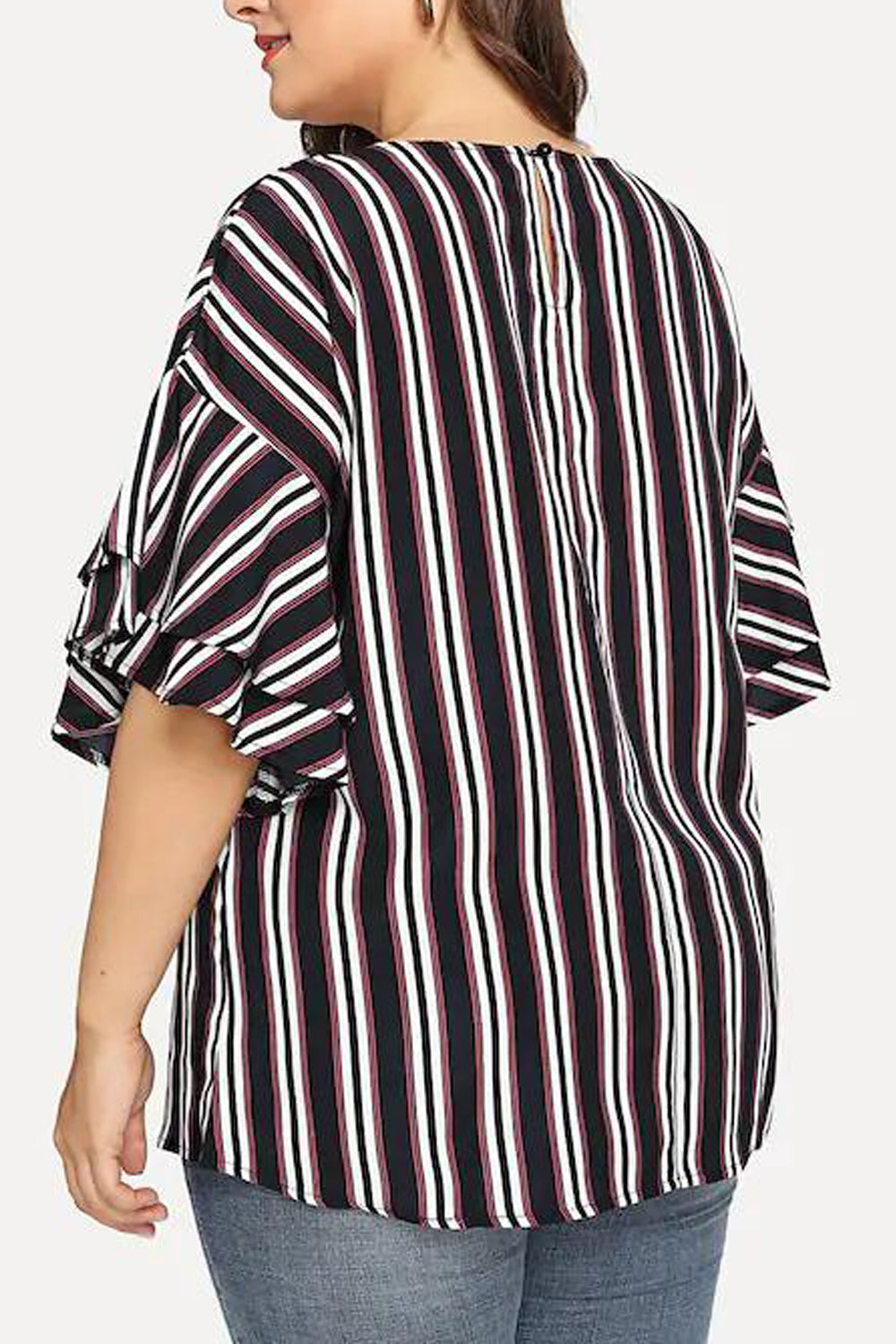 Women Loose Sleeves Stripes Pattern Top