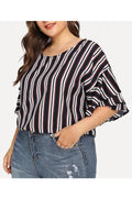 Women Loose Sleeves Stripes Pattern Top