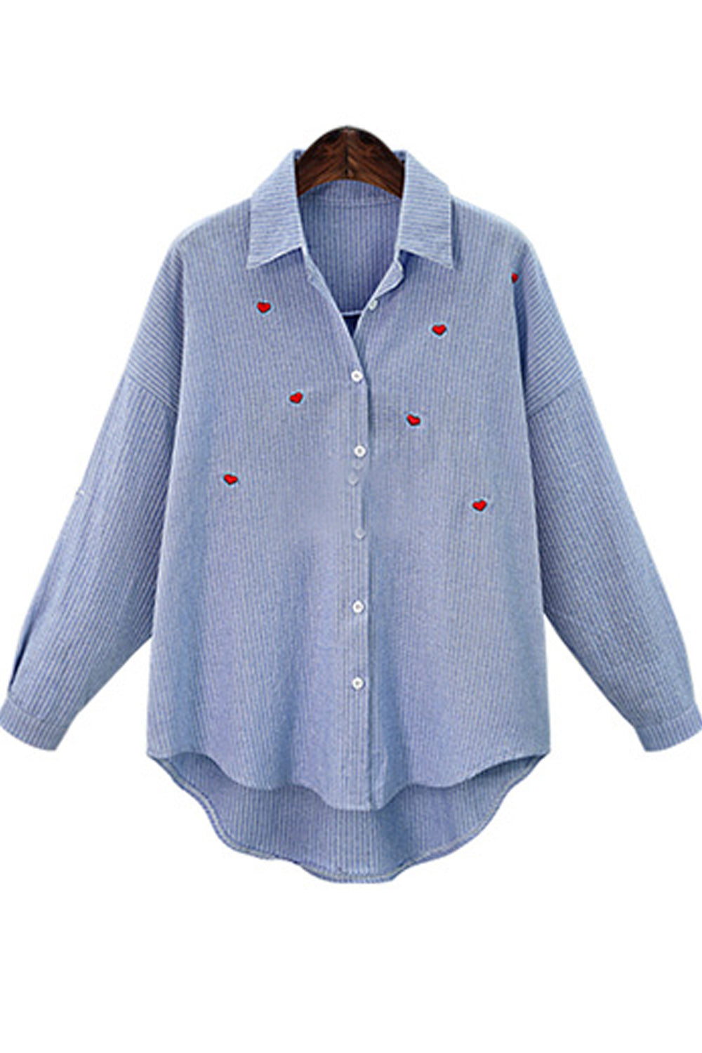 Women Embroidered Irregular Hem Casual Button Shirt