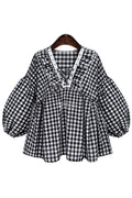 Women Cross Strap Plaid Design Pleated Stylish Shirt