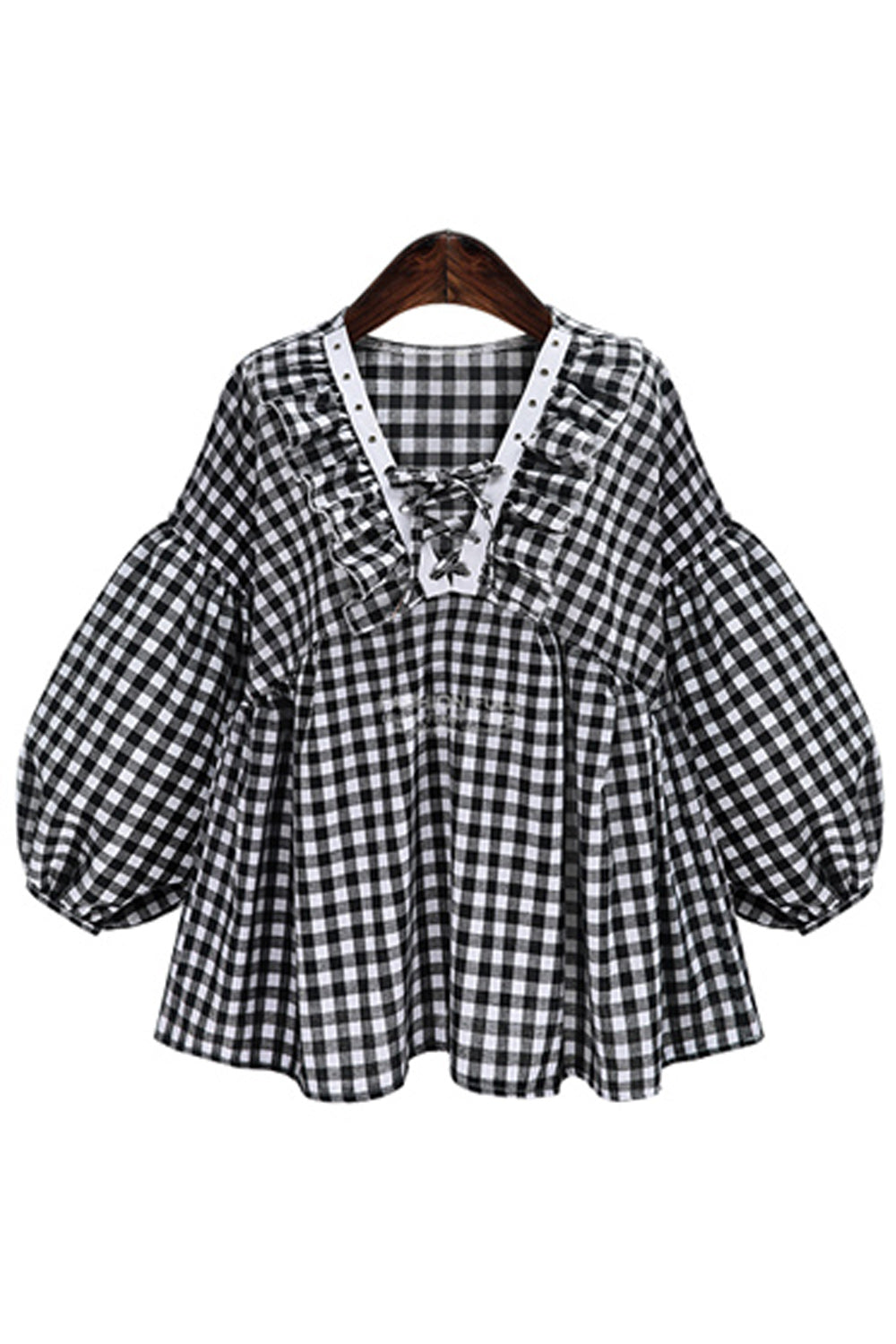Women Cross Strap Plaid Design Pleated Stylish Shirt