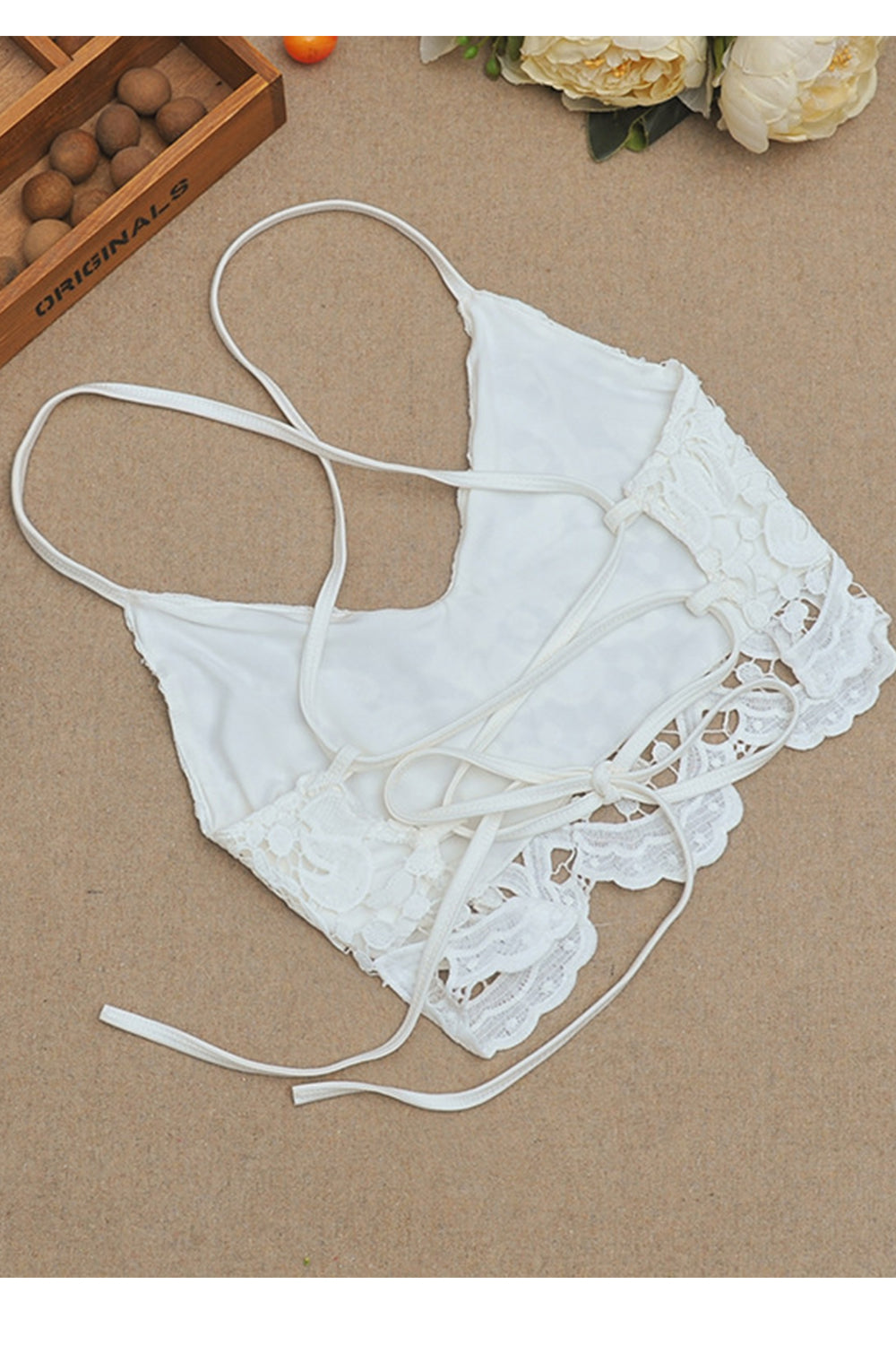 Women Bralette Lace Decorated Crop Top White