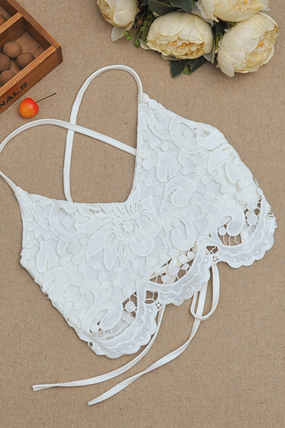 Women Bralette Lace Decorated Crop Top White