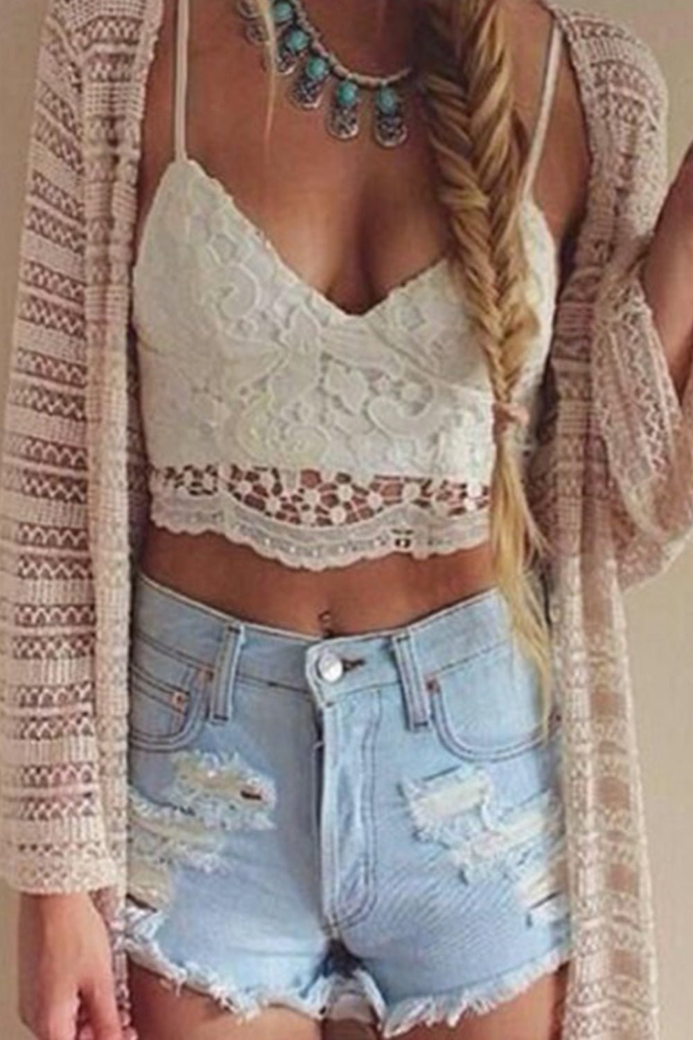 Women Bralette Lace Decorated Crop Top White