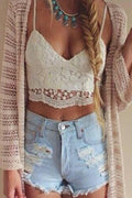 Women Bralette Lace Decorated Crop Top White