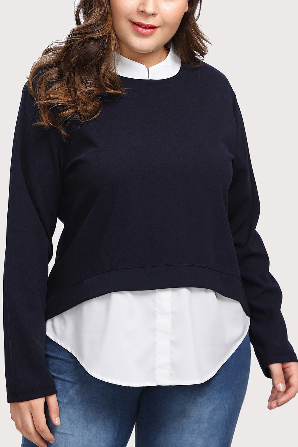 Women Small Collar Neck Long Sleeves Top