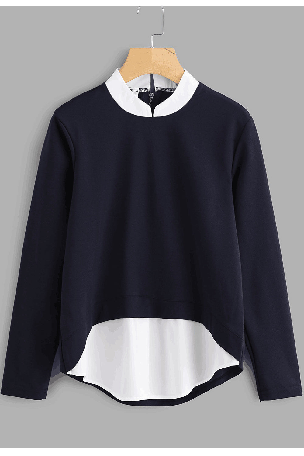 Women Small Collar Neck Long Sleeves Top