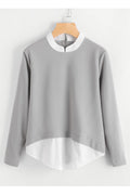 Women Small Collar Neck Long Sleeves Top