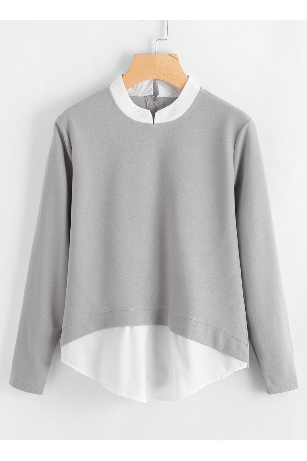 Women Small Collar Neck Long Sleeves Top