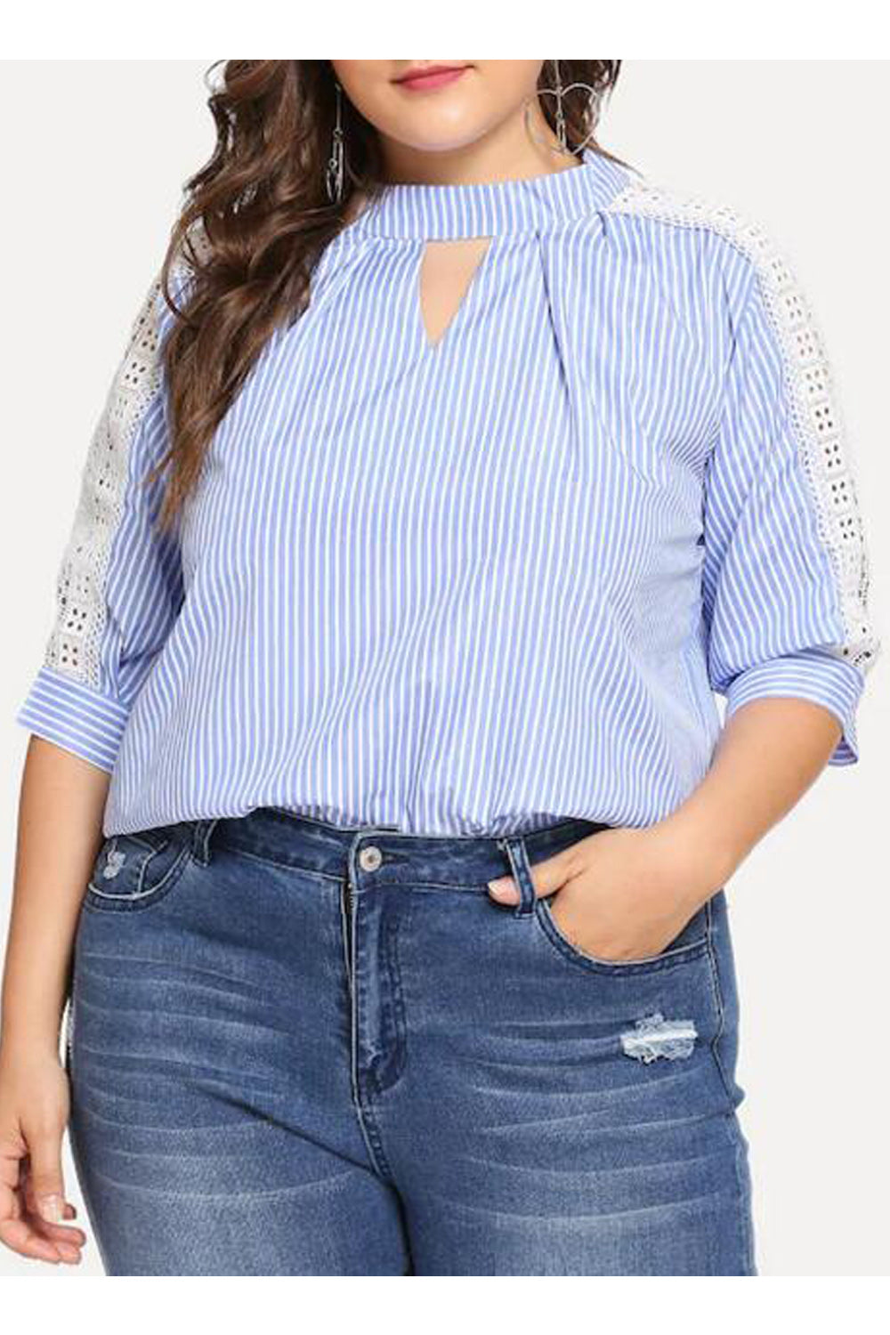 Women Small Round Collar Sleeves Blouse