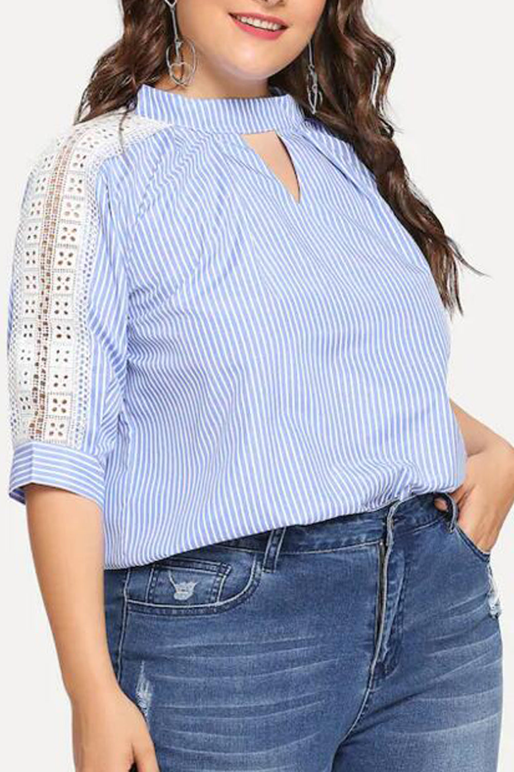 Women Small Round Collar Sleeves Blouse