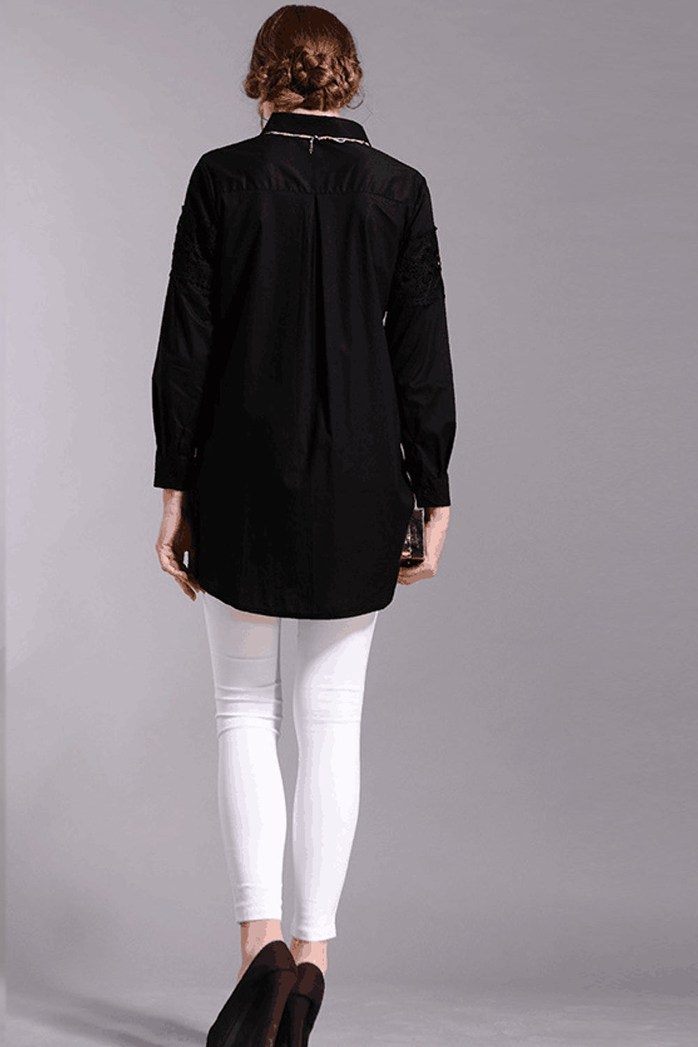 Women Lace Decorated Plus Size Shirt Black