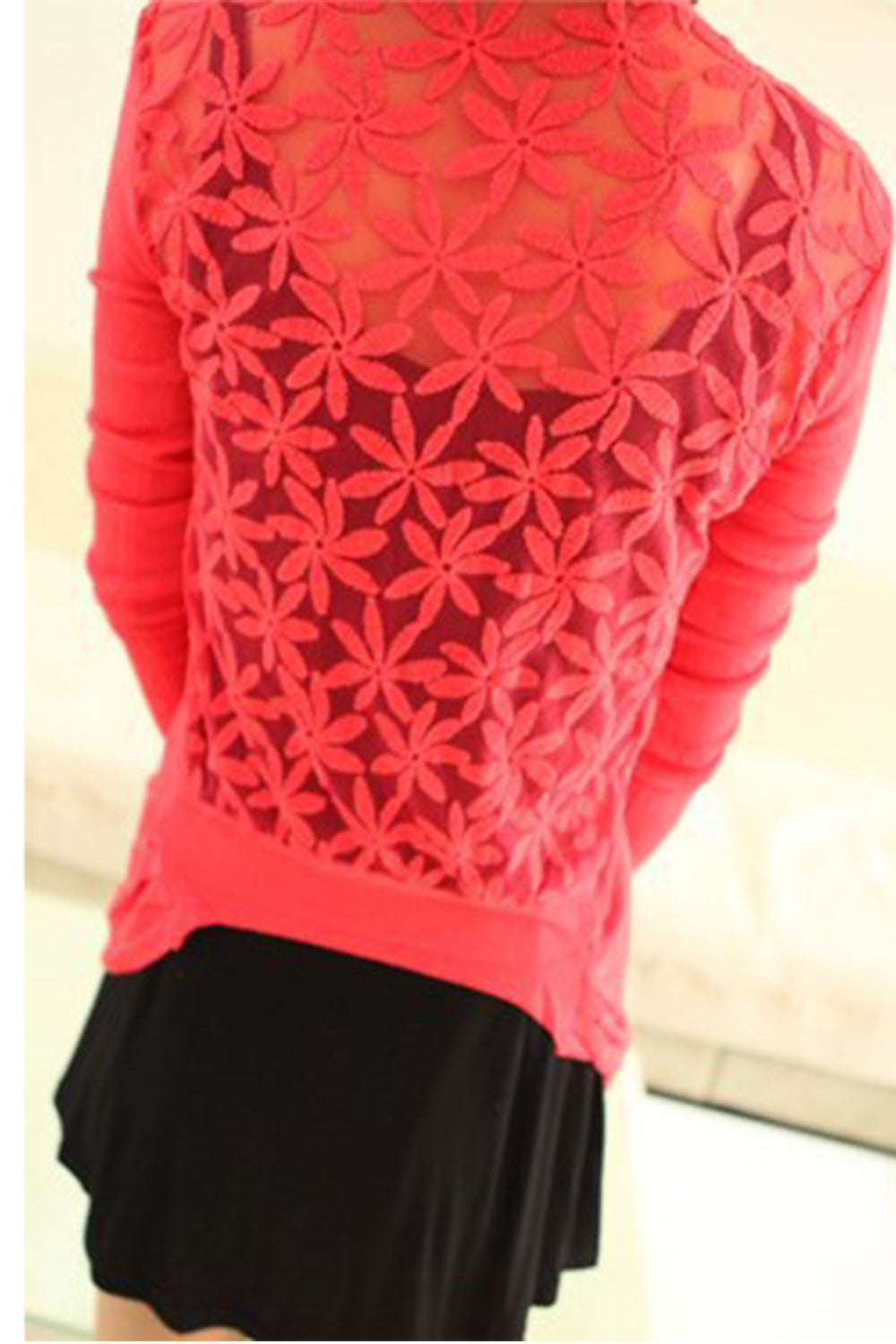 Women Lace Designed Crochet Cover Up Pink