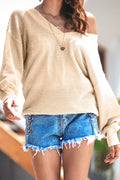 Women Solid Colored Long Loose Sleeve Off-Shoulder Shirt