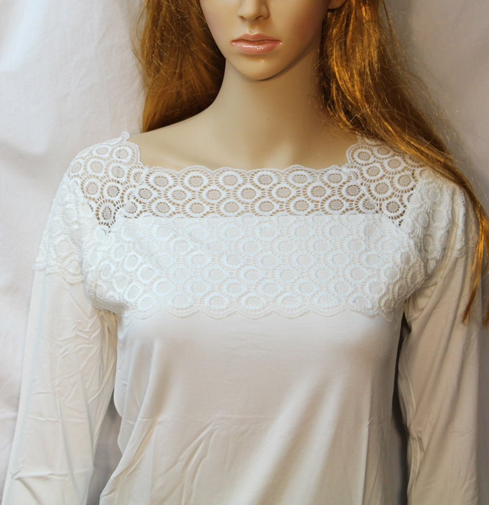 Women Long Sleeved Broad Lace Neck Shirt