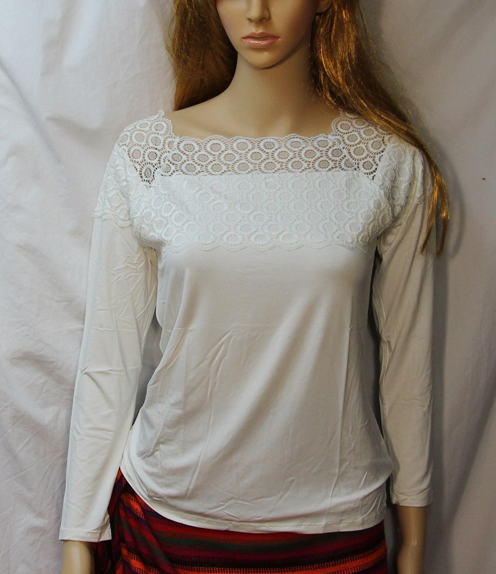 Women Long Sleeved Broad Lace Neck Shirt
