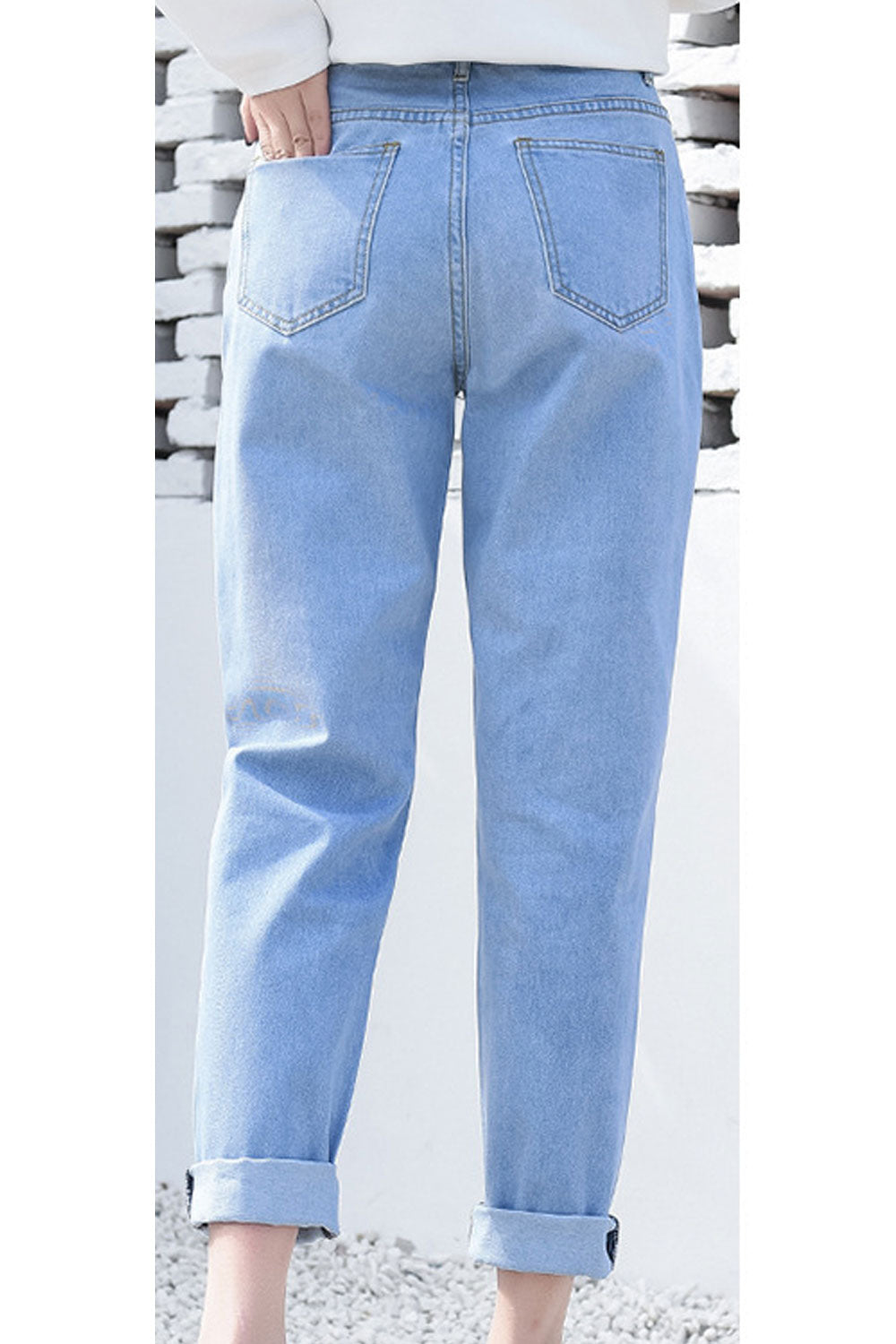 Women Rough Decorated Pocket Jeans