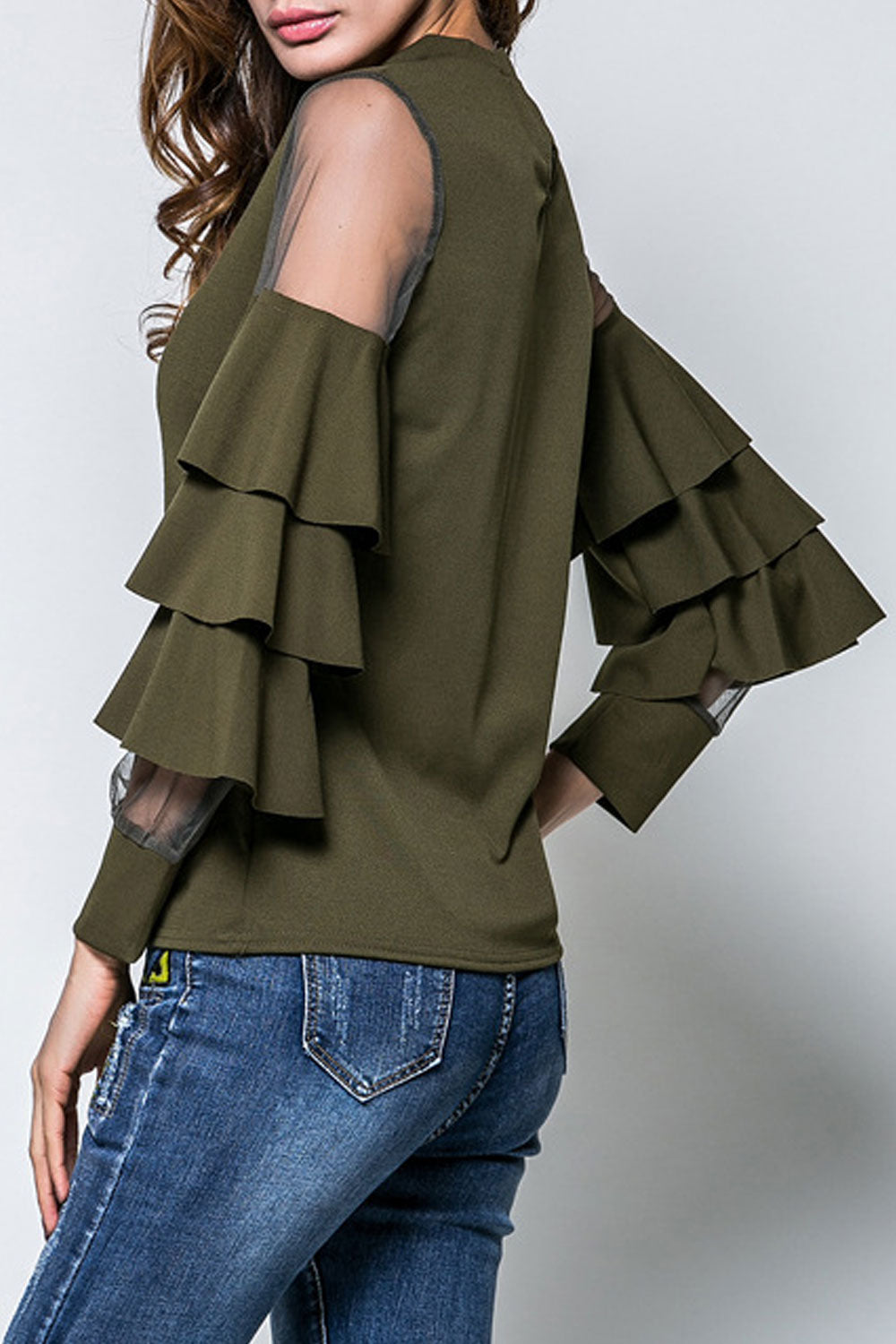 Women Fashionable Stand Collar Long Sleeve Solid Pattern Top