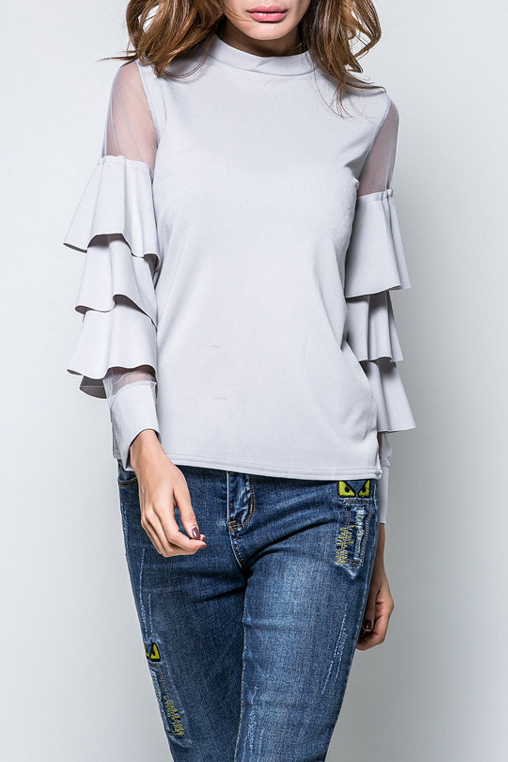 Women Fashionable Stand Collar Long Sleeve Solid Pattern Top