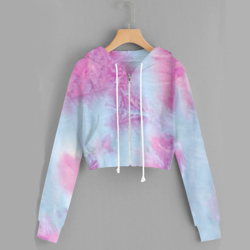 Women Zipper Closure Tie Dye Printed Long Sleeve Casual Hoodie