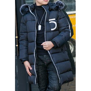 Kids Boys Tremendous Letter Pattern Hooded Neck Thick Long Sleeve Pockets Styled Zipper Closure Warm Padded Jacket