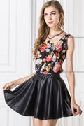 Women Round Neck Loose Floral Print Tank Top Multi