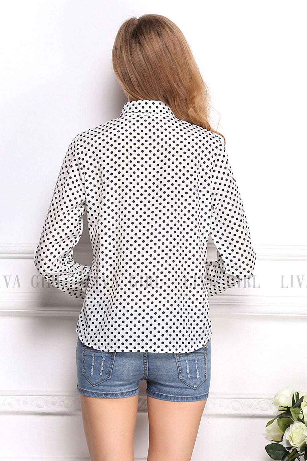 Women's Button Closure Polka Dots Casual Shirt White