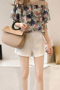 Women See Through Ruffled Printed Summer Top