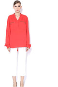 Women Long Sleeve Crepe Collar Neck Shirt Red