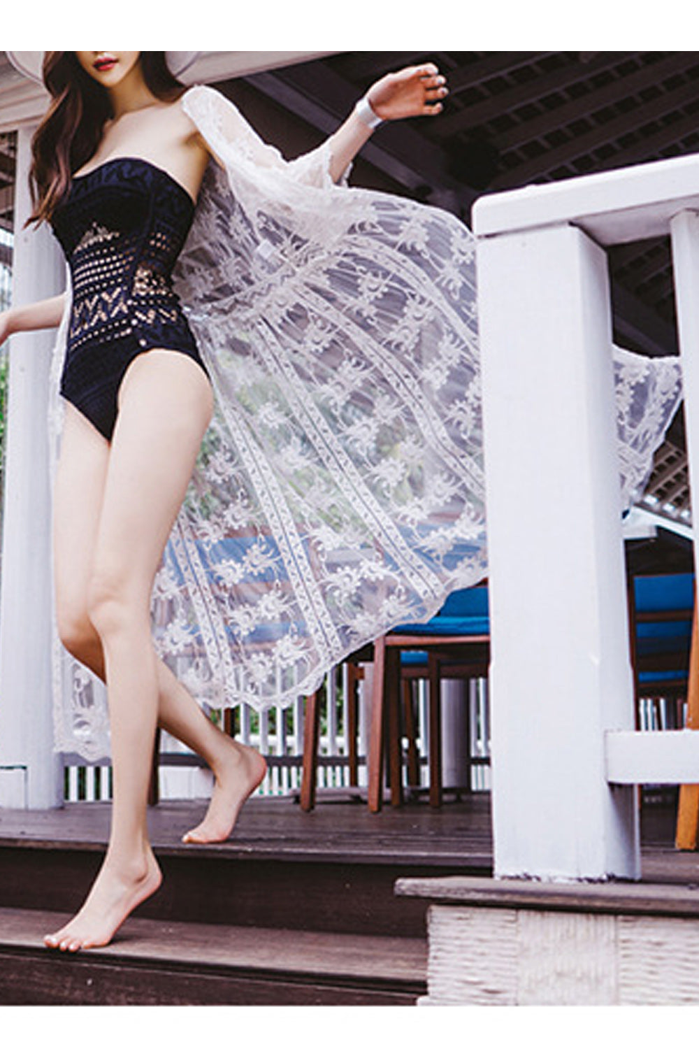 Women Thin Long Sleeve Lace Embroidered Cover-Up