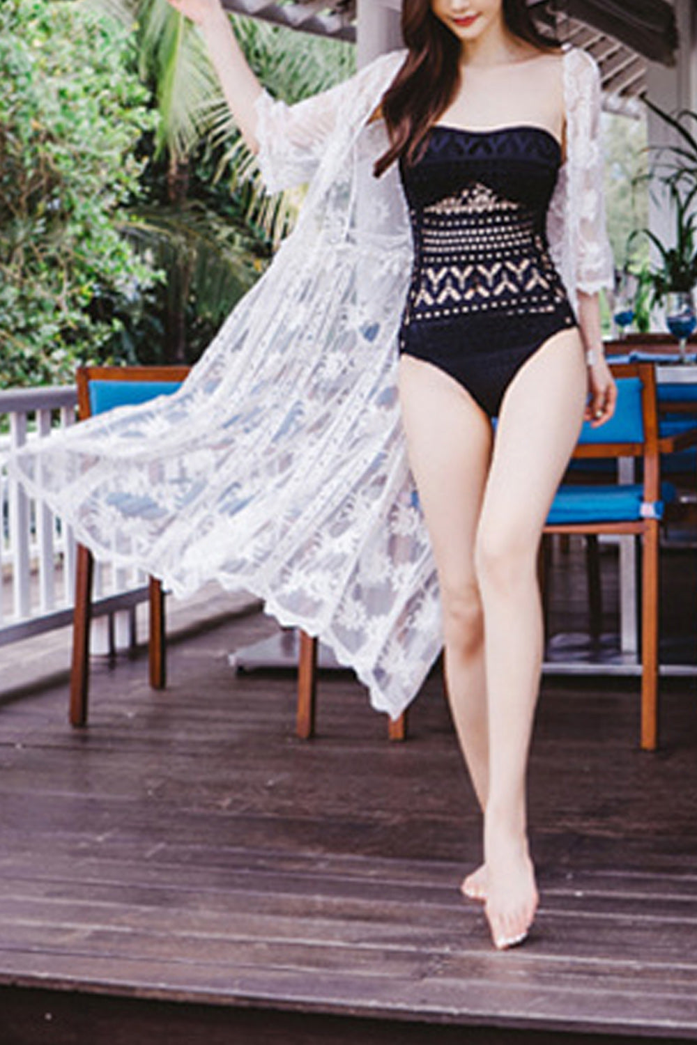 Women Thin Long Sleeve Lace Embroidered Cover-Up