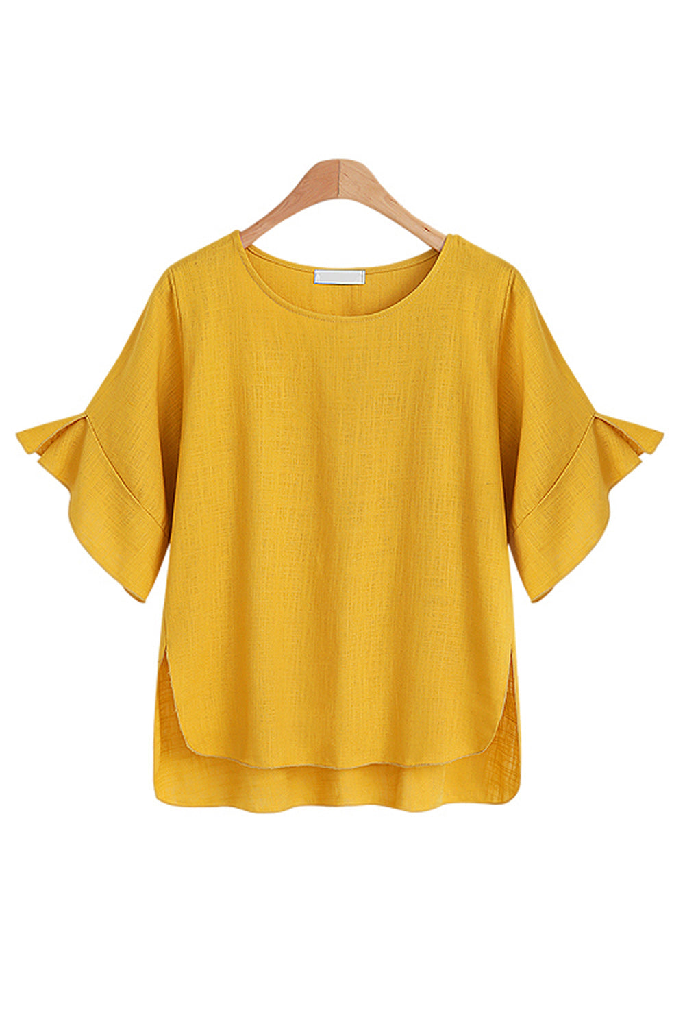 Women Trumpet Sleeve Loose Irregular Hem Top