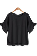 Women Trumpet Sleeve Loose Irregular Hem Top