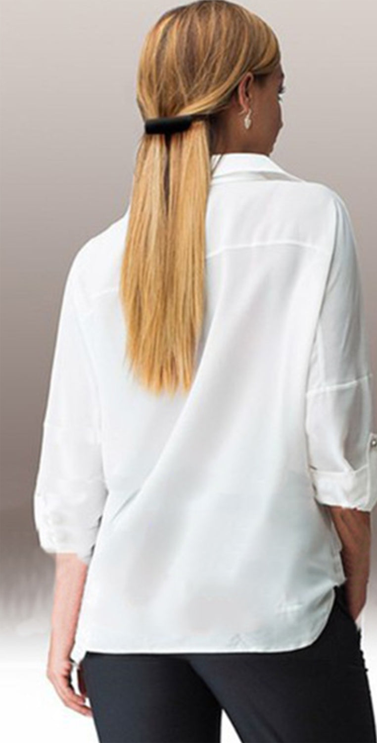Women Collar Neck Folded Cuff Casual Shirt White