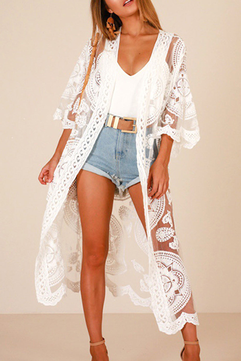 Women Full Length Flower Hollow Loose Fit Style Cover-Up